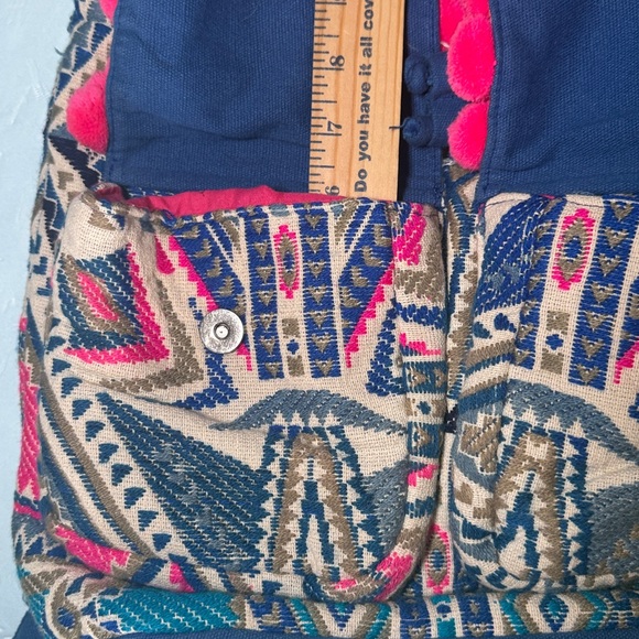 AMERICAN and BEYOND Backpack Bag Embroidered Pom Pom Pink Blue Boho Tribal A & B main image 12
